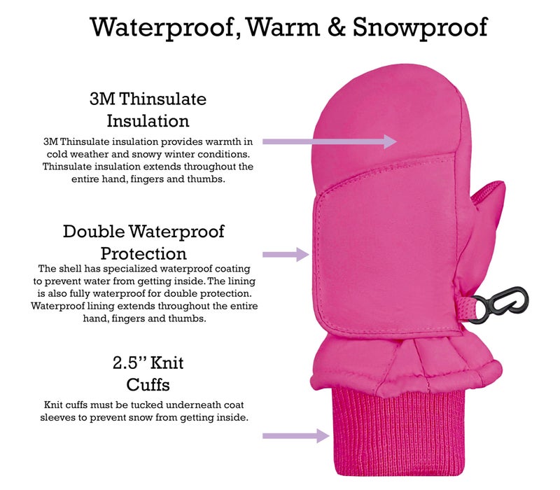N'Ice Caps Kids Waterproof Snow Mittens Cold Weather Thinsulate Insulated (Fuchsia, 2-3 Years) - Image 3